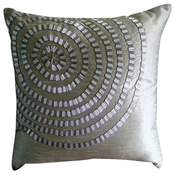Spiral 22"x22" Art Silk Gray Decorative Pillows Cover, Metallic Rings