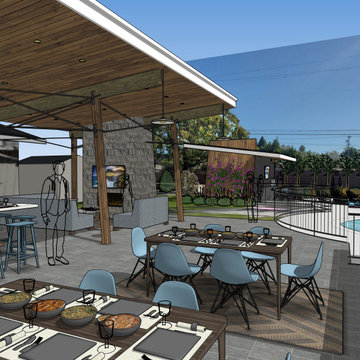Covered Patio with Outdoor Kitchen and Detached Pool House