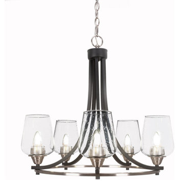 Paramount 5-Light Chandelier, Matte Black & Brushed Nickel, 5" Clear Bubble