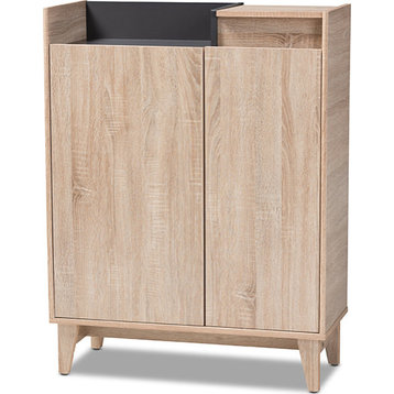 Fella Entryway Shoe Cabinet with Lift-Top Storage Compartment - Oak, Gray