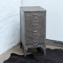 Karl Reclaimed Vintage 1960s Stripped & Distressed Steel Ten Drawer Cabinet - Decorative Chests & Cabinets