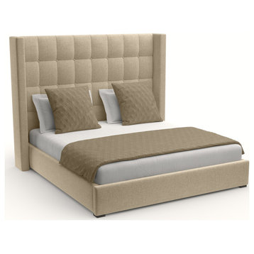 Nativa Interiors Aylet Box Tufted Bed, Flax, King, Medium Headboard