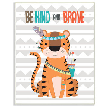 Be Kind And Brave Boho Tribal Tiger Plaque, 10"x0.5"x15"