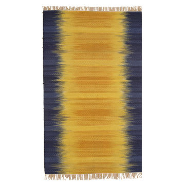 Handmade Wool Yellow Transitional Ombre Santa Fe Rug, 9'x12'