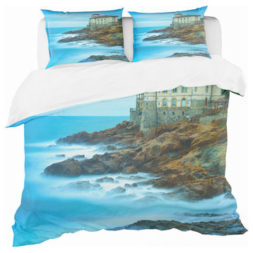 Boccale Castle On Cliff Rock and Sea Bohemian Eclectic Bedding, Queen