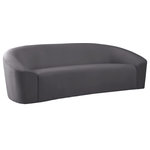 Meridian Furniture - Riley Velvet Upholstered Rounded Sofa, Gray - Go for easy, breezy style with this lovely Riley velvet sofa. The sleek grey velvet is a showstopper in the living room, den, or great room, adding a casual yet modern vibe wherever you choose to use it. The velvet material feels soft and welcoming to the touch, ensuring that your leisure time is well spent in cloud-like comfort. Pair it with other items in the Riley collection, or use it on its own as a standalone piece.
