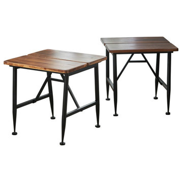 GDF Studio Emily Industrial Acacia End Tables With Black Accents, Set of 2