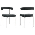Armen Living - Shannon Dining Chair With Brushed Stainless Steel and Charcoal Fabric, Set of 2 - Bring effortless style and comfort to your home with our Shannon Dining Chair in Fabric and Metal - Set of 2 by Armen Living. This contemporary dining chair makes a sophisticated statement with its chic and refined style. A cylindrical cushion complements the curved backrest to offer perfect back support. The chair includes a generously padded seat, to provide a comfortable seating experience. It is covered in performance fabric to offer easy care and maintenance. Featuring a sleek and slender metallic frame, this dining chair lends effortless elegance to any corner. It can bring everyday charm to your eat-in kitchen and dining room. The Shannon chair can offer an easy-to-land spot anywhere from your living space to your home office. Its sturdy and durable construction allows years of use. Available as a perfect pair, the Shannon Dining Chair comes in brushed stainless steel with: Light Gray, Charcoal, Blue, or Taupe Fabric or matte black iron with: Thundercloud Gray fabric, Black fabric, Cream fabric, or Light Gray faux leather to effortlessly blend and complement your existing style and decor.