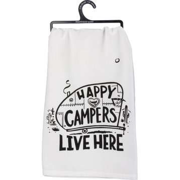 Happy Campers Live Here Printed Kitchen Dish Towel Cotton