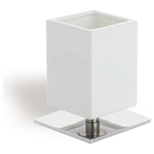 Square White Ceramic Toothbrush Holder With Br Base Square White Ceramic Toothbrush Holder