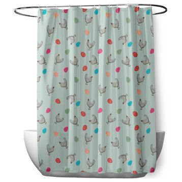 70"Wx73"L Chickens and Eggs Shower Curtain, Breezeway Green