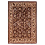Bareens Designer Rugs - Shabby Chic Ziegler Kandra Brown Tan Hand-Knotted Wool Rug - 4'11'' x 6'11'' - Enhance the ambiance of your home with this magnificent Persian-influenced Turkish hand-knotted rug made by skilled artisans capable of creating the most exceptional vegetable dyes and hand-spun wool. This exquisite handmade rug is a one-of-a-kind Peshawar Kafkaz, otherwise identified as Chobi, Chobi Peshawar, Oushak, or Ziegler rug. These handmade rugs are crafted in Pakistan utilizing superior-quality wool imported from Australia, New Zealand, and Korea in two types of weaves: the Persian weave and the Mori weave. This rug is meticulously crafted by hand using the finest natural vegetable dyes extracted from local plants. The artisans use a blend of hand-spun local and fine merino wool, resulting in a rug with a compelling texture, higher lanolin content, and longer staple. The artisans occasionally incorporate natural or artificial silk into the pile to enhance specific motifs. The finished product is an awe-inspiring execution of flawless design and an understated palette that exudes elegance.