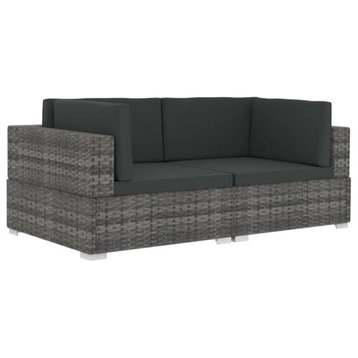 vidaXL 2 Seater Sofa Couch with Cushions Patio Wicker Love Seat PE Rattan Gray