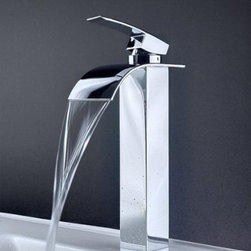 Modern Designer Deck Mount High Spout Waterfall Bathroom Vessel Sink Faucet Brus - Products