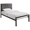 Modern Contemporary Twin Size Fabric Bed Frame, Gray Fabric