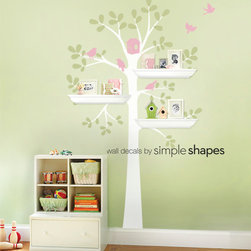 Tree Wall Decal - Shelving Tree Decal with Birds - Three Colors - Wall Decals