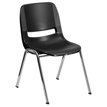 Flash Furniture Hercules Ergonomic Shell Back Stacking Chair in Black and Chrome
