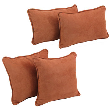 Double-Corded Solid Microsuede Throw Pillows With Inserts, Set of 4, Spice