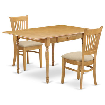 3 Pieces Table Set, Strong 2 9" Drop Down Leaves Real Table, 2 Chairs, Oak