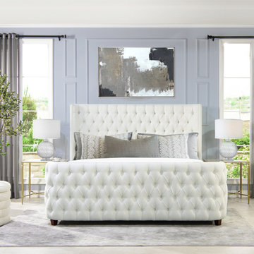 Brooklyn Tufted Wingback Shelter Panel Bed, Antique White Polyester, King