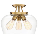 Savoy House - 3-Light Semi-Flush Mount, Warm Brass - Find close-to-ceiling light with understated elegance when you get the 3-light ceiling semi-flush mount. It features a shade of curved glass, minimal detailing and a warm brass finish. Semi-flush mounts can be used on the ceiling of pretty much any interior room, including foyers, hallways, stairways, closets, bathrooms, bedrooms, kitchens and more! Bulbs not included. Try using stylized bulbs like Edison or tubular for a different look! The warm brass finish can be paired with brass hardware or mixed with hardware in other finishes. Try this fixture with glam, transitional or contemporary style rooms for a chic look.