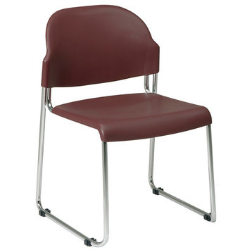 Set of 2 Stack Chair With Plastic Seat and Back, Burgundy