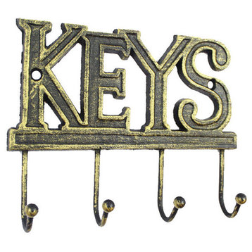 Rustic Gold Cast Iron Keys Hooks 8"