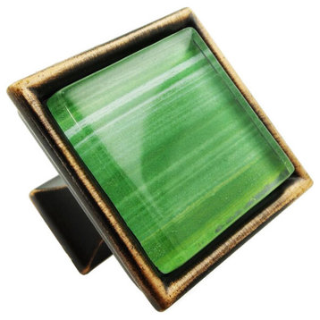Hand Brushed Green Stripes Crystal Glass Oil Rubbed Bronze Madison Classic Knob