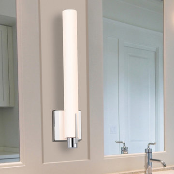 Tubo Slim LED 18" Wall Sconce With Etched Glass in Bathroom