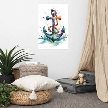 Anchored in Color Watercolor Painting Coastal Nautical Wall Art Print