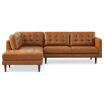 Catania Modern Living Room Top Leather Corner Sectional Couch in Cognac Tan