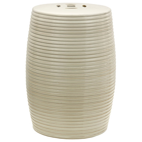 18" Beige Ribbed Porcelain Garden Stool