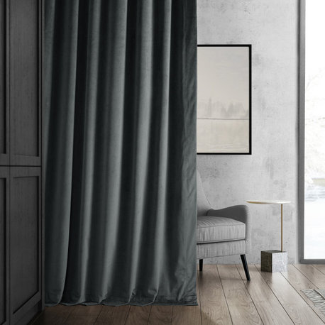 Signature Natural Gray Blackout Velvet Curtain Single Panel, 50"x96"