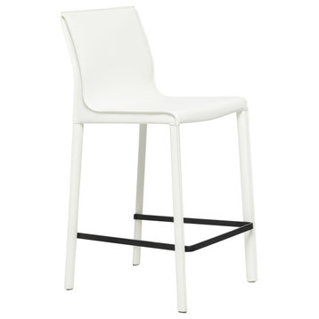 Elite Living Stan Leather 26" Counter Height Bar Stool, White