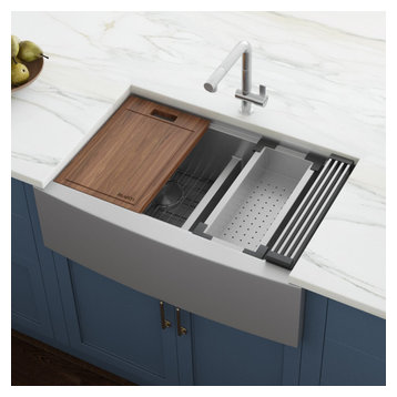 Ruvati RVH9201 Apron Front 16 Gauge 33" Kitchen Sink Double Bowl