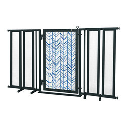 Fusion Gates - Fusion Gate with Chevron Trail in Blue Design, Black, 71.5"-74" - Dog Gates