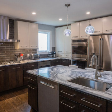 Modern Two-Tone Kitchen Remodel | Cream Uppers & Marble Quartz Island
