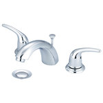 Olympia Faucets - Accent Two Handle Widespread Bathroom Faucet, Polished Chrome - Two Handle Lavatory Widespread Faucet Lever Handles C Style Rigid Spout 4-9/16" Reach, 1-7/8" From Deck to Aerator Washerless Cartridge Operation 3-Hole 4" to 12" Installation Brass Pop-Up Drain Assembly With 1.5 GPM Flow Rate