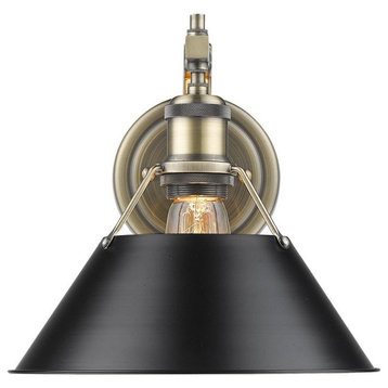 1 Light Cone Wall Sconce Metal Shade-9.63 Inches H by 10 Inches W-Aged Brass
