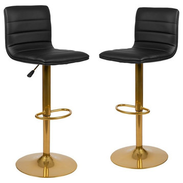 Flash Furniture Adjustable Faux Leather Bar Stool in Black and Gold (Set of 2)