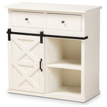 Decor Love - Farmhouse Sideboard, Fir Wood Construction With Sliding Door & Drawers, White - - Rectangular tabletop