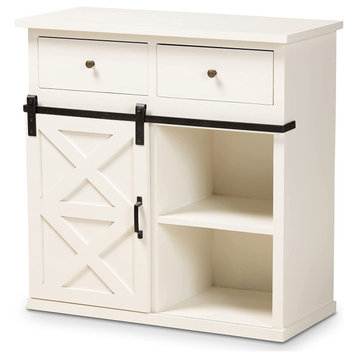 Farmhouse Sideboard, Fir Wood Construction With Sliding Door & Drawers, White