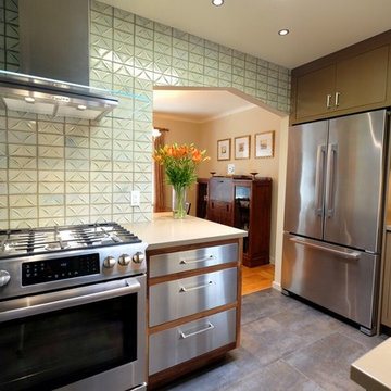 Omega Inset cabinets custom paint and full access island in walnut