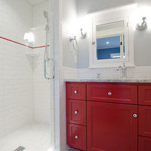 red bath vanity