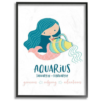 The Kids Room Fun Modern Zodiac Aquarius Mermaid Framed Giclee Art, 16"x20"