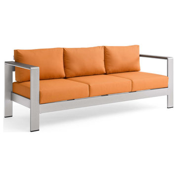 Shore Outdoor Patio Aluminum Sofa, Silver Orange