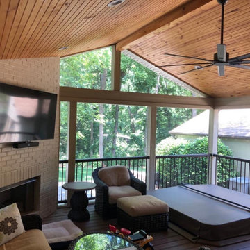 Screen porch, basketball court, and landscaping