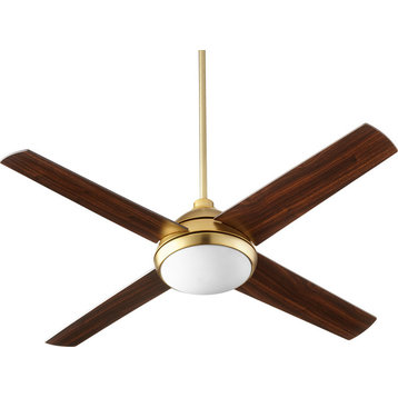 Quest Transitional Ceiling Fan, Aged Brass