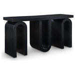 Meridian Furniture - Westbourne Veneer Console Table, Black - Bring a tailored look to your room with this Westbourne black console table. This handsome table's rich black finish and oak veneer are the epitome of timeless elegance, while the contemporary design features an artfully styled triple base to instantly draw the eye. Perfect for displaying decor or organizing essentials, it merges functionality with sophisticated aesthetics. Enhance your entryway or living space with this versatile piece that promises to complement modern interiors with its streamlined silhouette and impeccable craftsmanship.