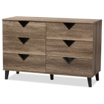 Wales Light Brown Wood 6-Drawer Dresser